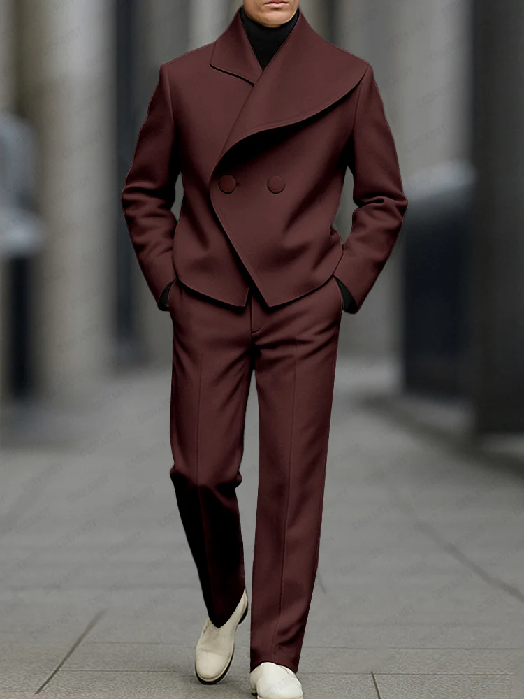 Stylish Asymmetry Design Blazer Pants Set - Image 3