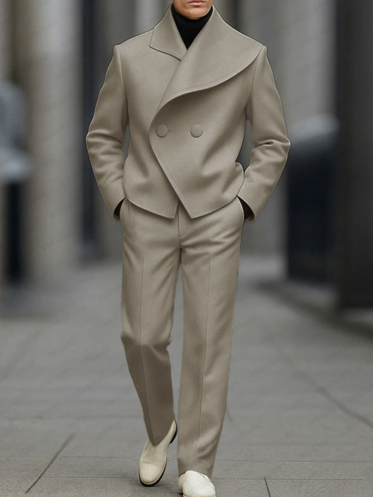 Stylish Asymmetry Design Blazer Pants Set - Image 4