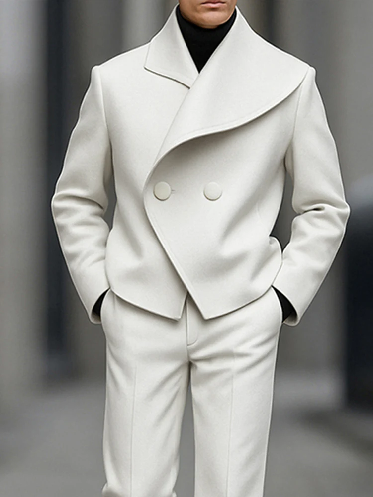 Stylish Asymmetry Design Blazer Pants Set - Image 6