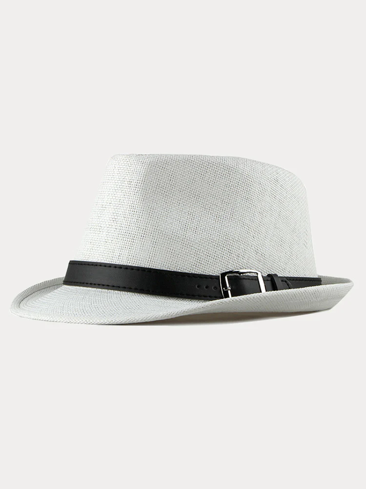 Stylish Buckled Leather Strap Fedora Hat - Image 3