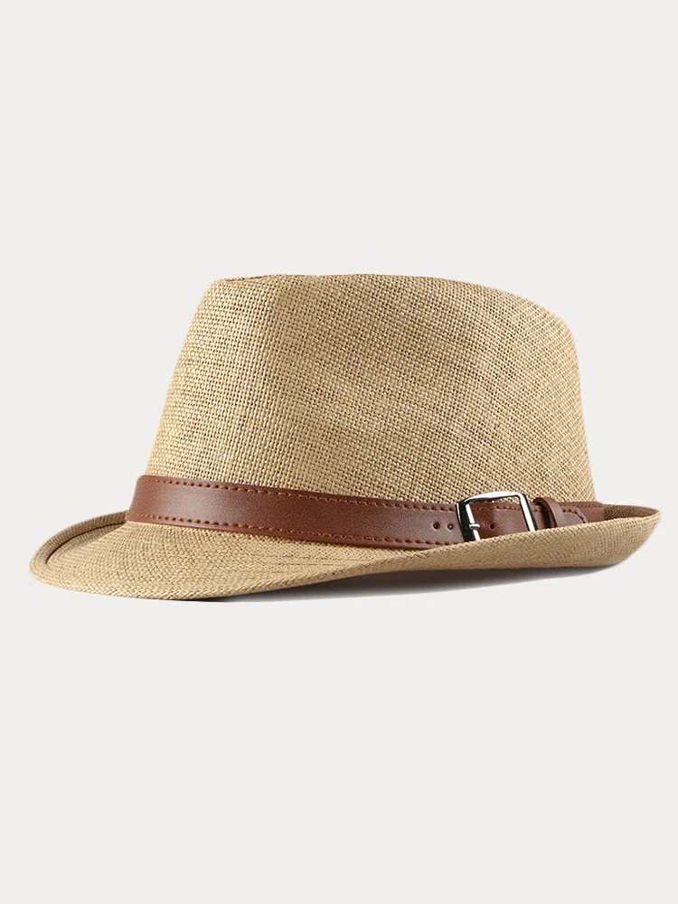 Stylish Buckled Leather Strap Fedora Hat - Image 4