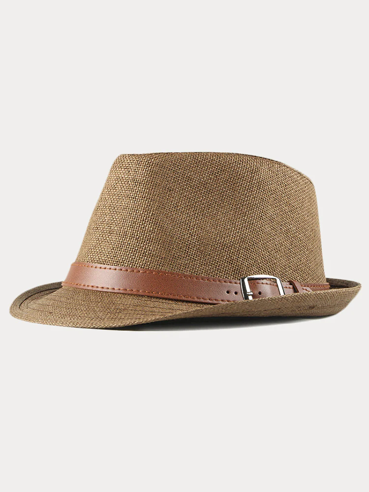 Stylish Buckled Leather Strap Fedora Hat - Image 5