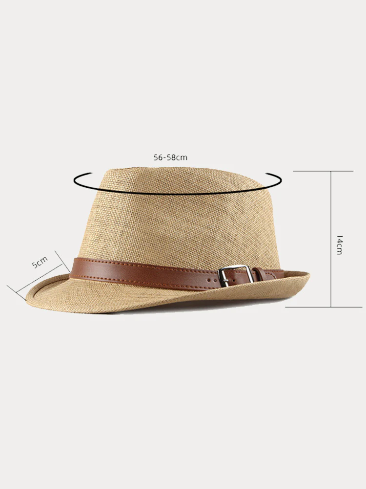 Stylish Buckled Leather Strap Fedora Hat - Image 6
