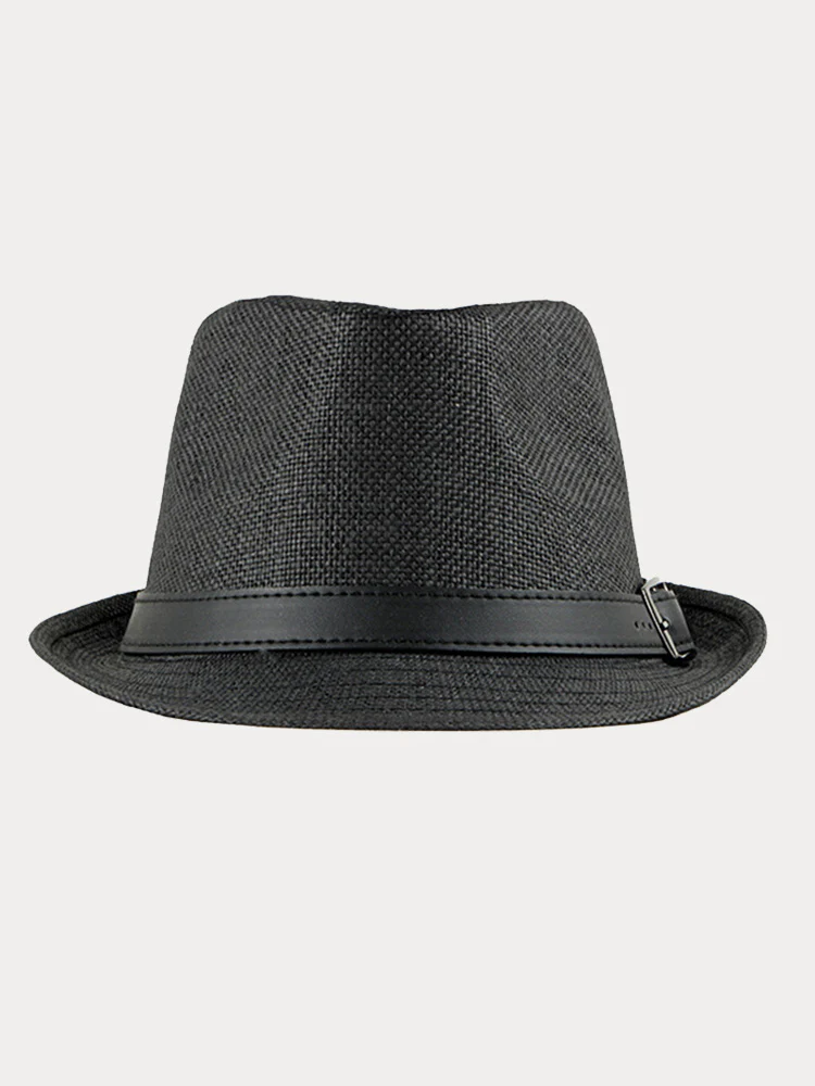 Stylish Buckled Leather Strap Fedora Hat - Image 7