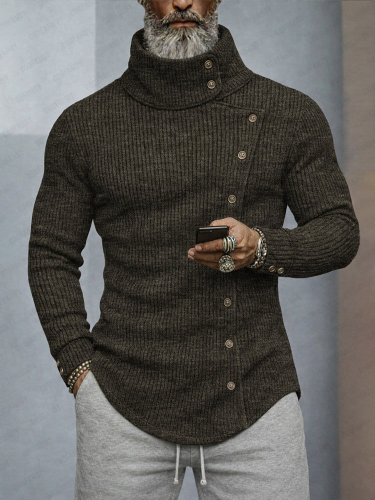 Stylish Buttons Design Knit Turtleneck Top - Image 2
