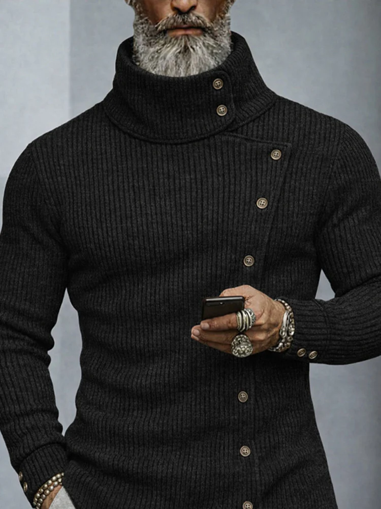 Stylish Buttons Design Knit Turtleneck Top - Image 3