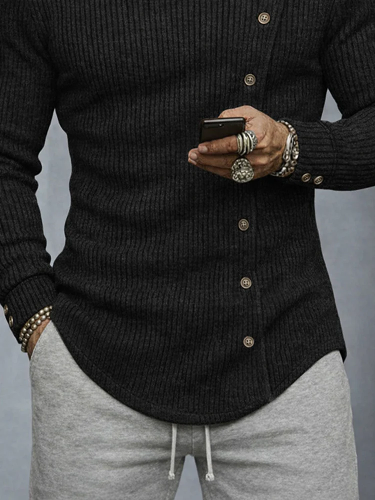 Stylish Buttons Design Knit Turtleneck Top - Image 4