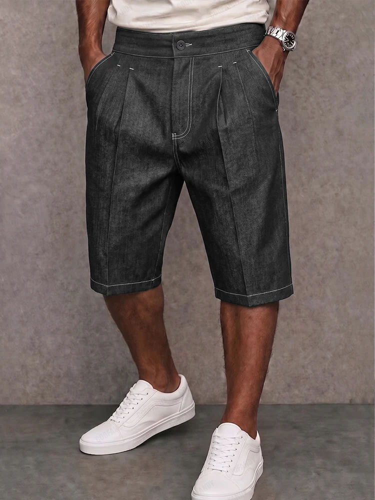 Stylish Contrast Stitching Stretchy Denim Shorts - Image 2