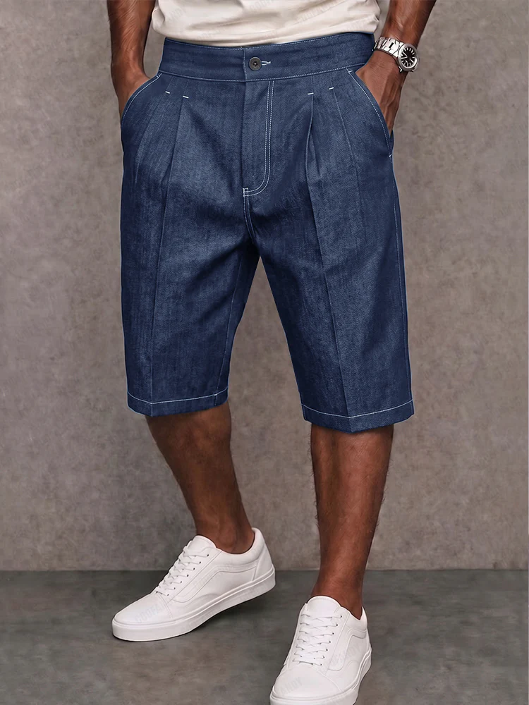 Stylish Contrast Stitching Stretchy Denim Shorts - Image 3