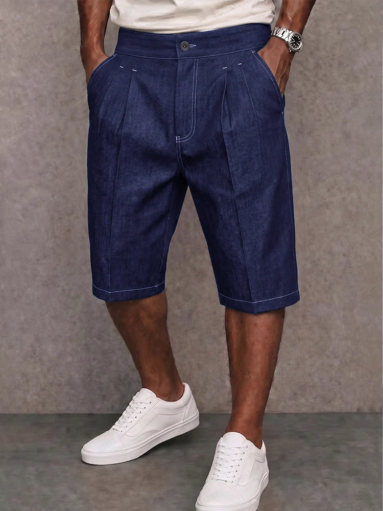 Stylish Contrast Stitching Stretchy Denim Shorts - Image 4