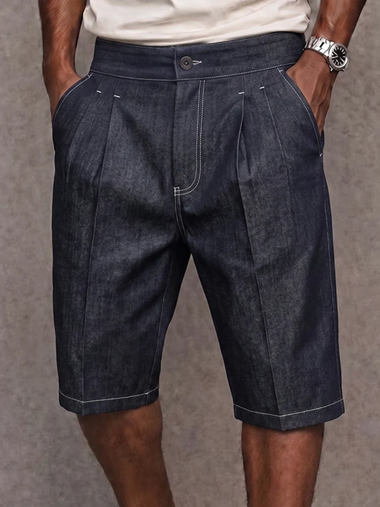 Stylish Contrast Stitching Stretchy Denim Shorts - Image 5