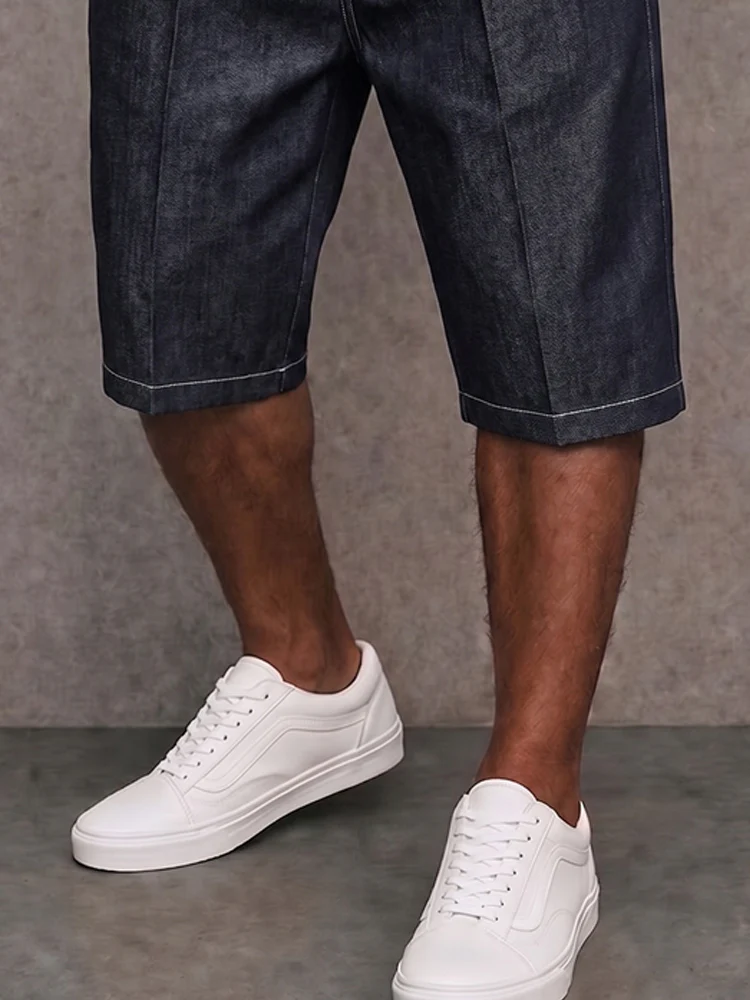 Stylish Contrast Stitching Stretchy Denim Shorts - Image 6