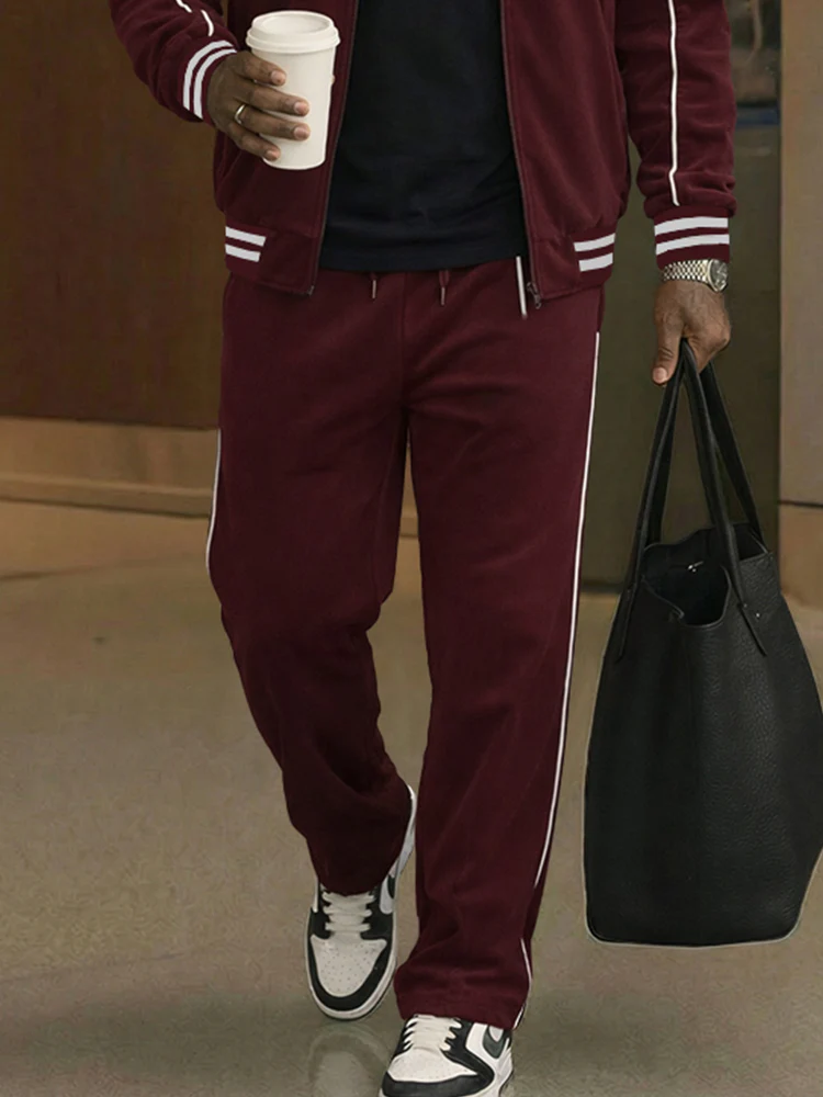 Stylish Contrast Stripe Track Jacket Pants Set - Image 4
