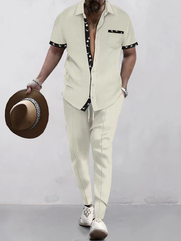 Stylish Contrast Waffle Shirt Set - Image 2