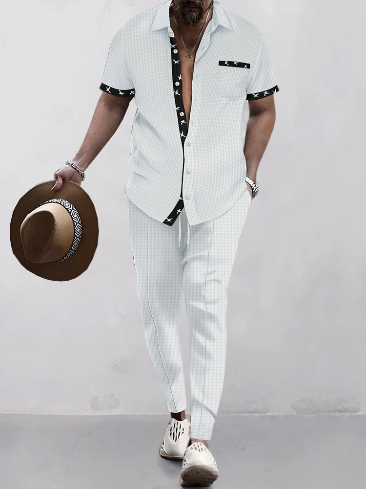 Stylish Contrast Waffle Shirt Set - Image 5