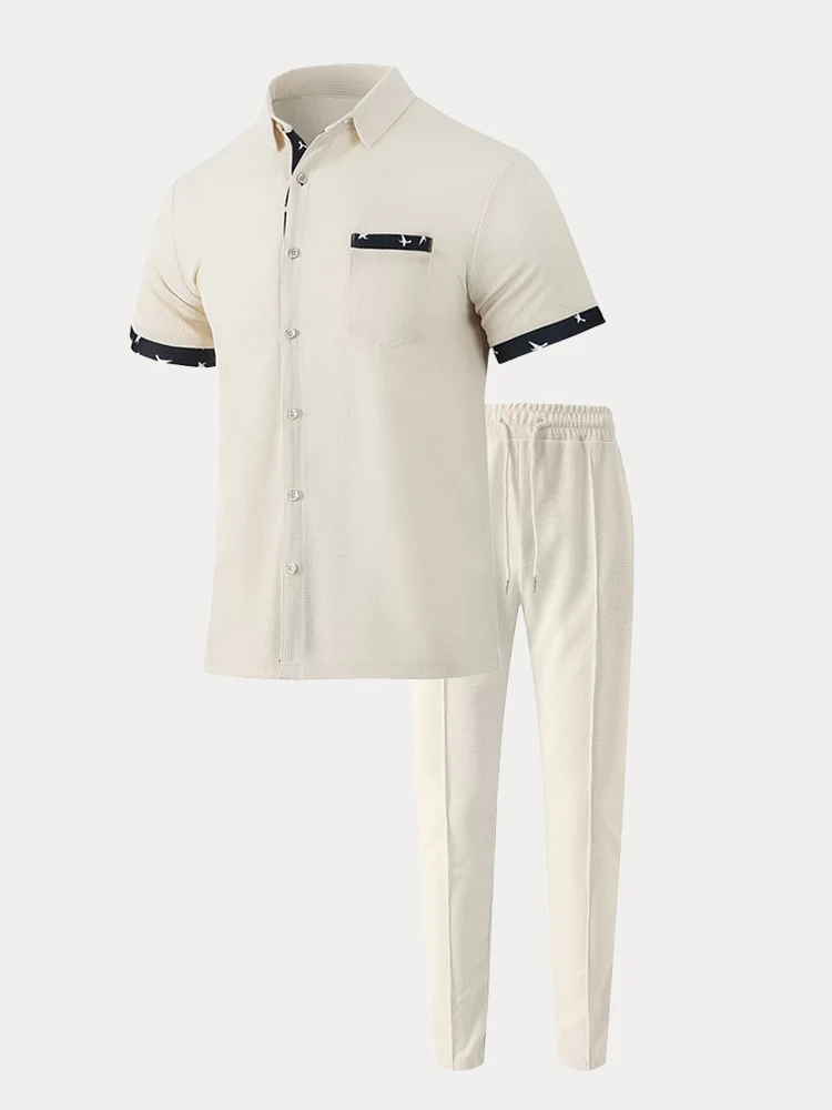 Stylish Contrast Waffle Shirt Set - Image 7