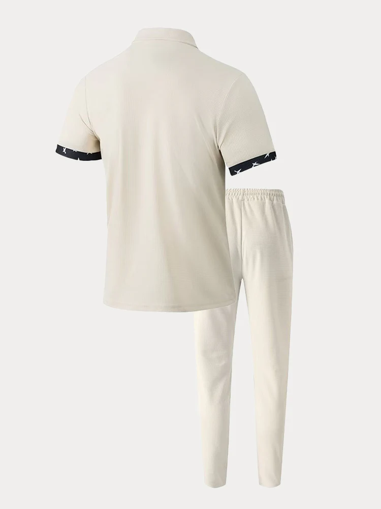 Stylish Contrast Waffle Shirt Set - Image 8