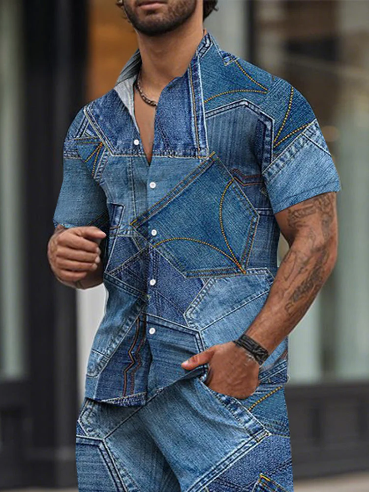 Stylish Denim-Look Printed 2-Piece Set - Image 7