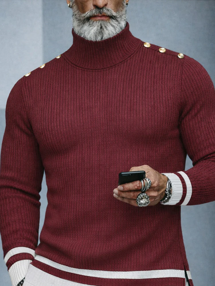Stylish Designer Contrast Turtleneck Knit Top - Image 4