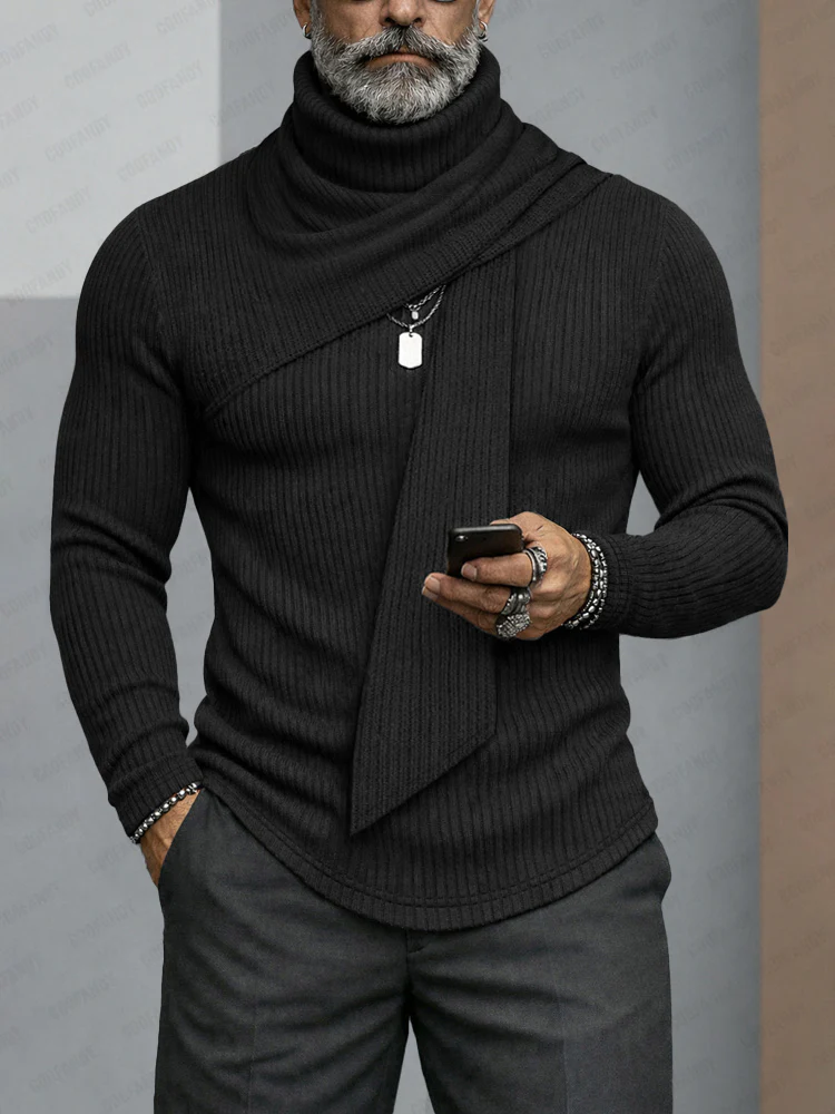 Stylish Designer Turtleneck Scarf-Decorated Knit Undershirt - Image 2