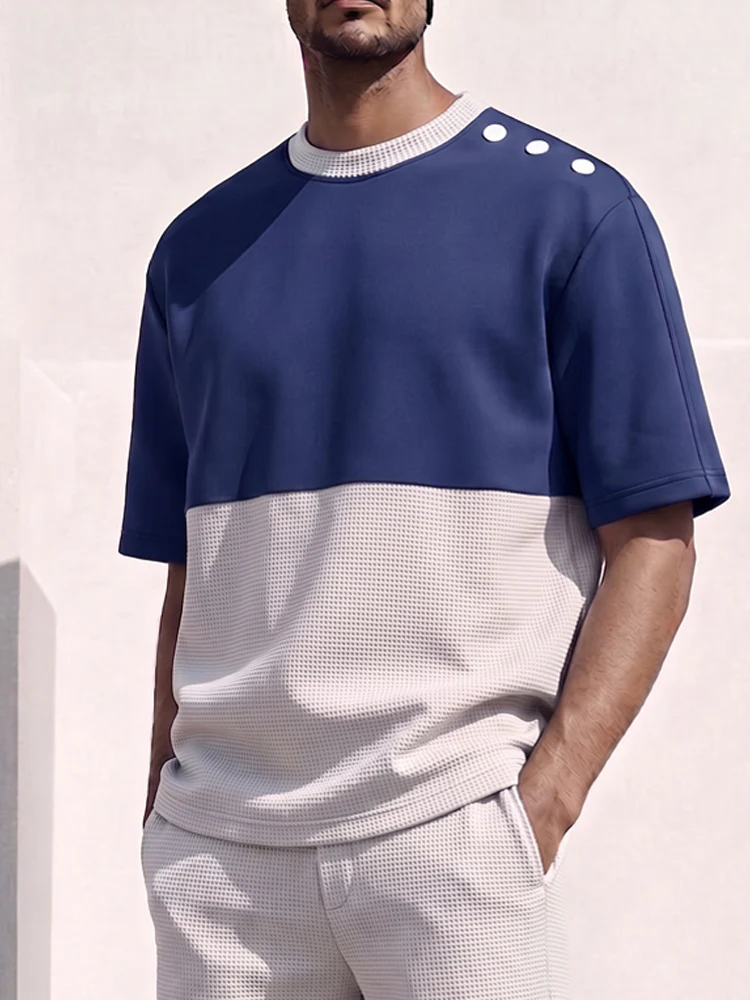 Stylish Elastic Two-tone Waffle Matching Sets - Image 3