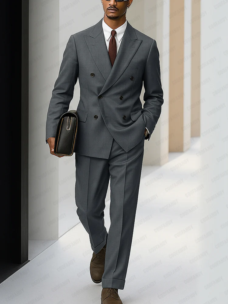 Stylish Gentlemen Double-Breasted Suit Set - Image 2
