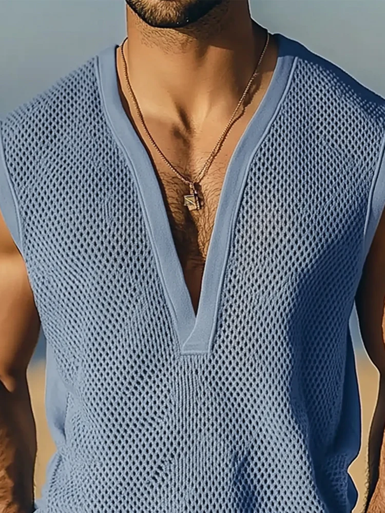 Stylish Hollow Mesh Sleeveless Top - Image 3