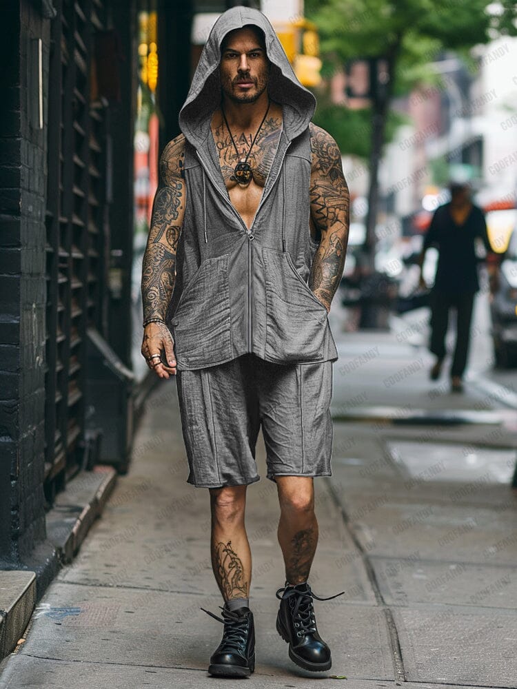 Stylish Hooded Tank Top Shorts Set - Image 2