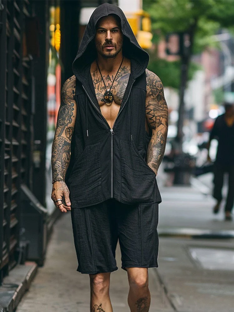 Stylish Hooded Tank Top Shorts Set - Image 3