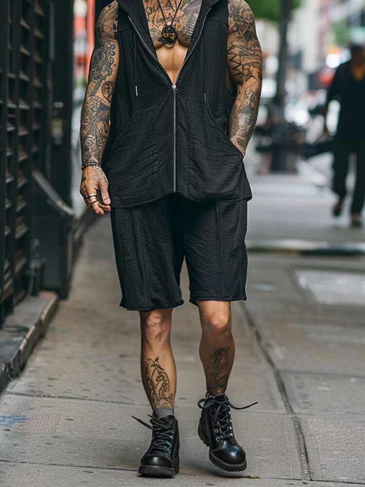 Stylish Hooded Tank Top Shorts Set - Image 4