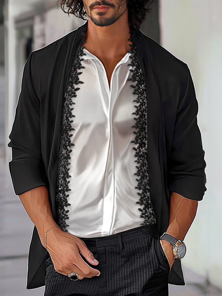 Stylish Lace Placket Detail Blazer - Image 3