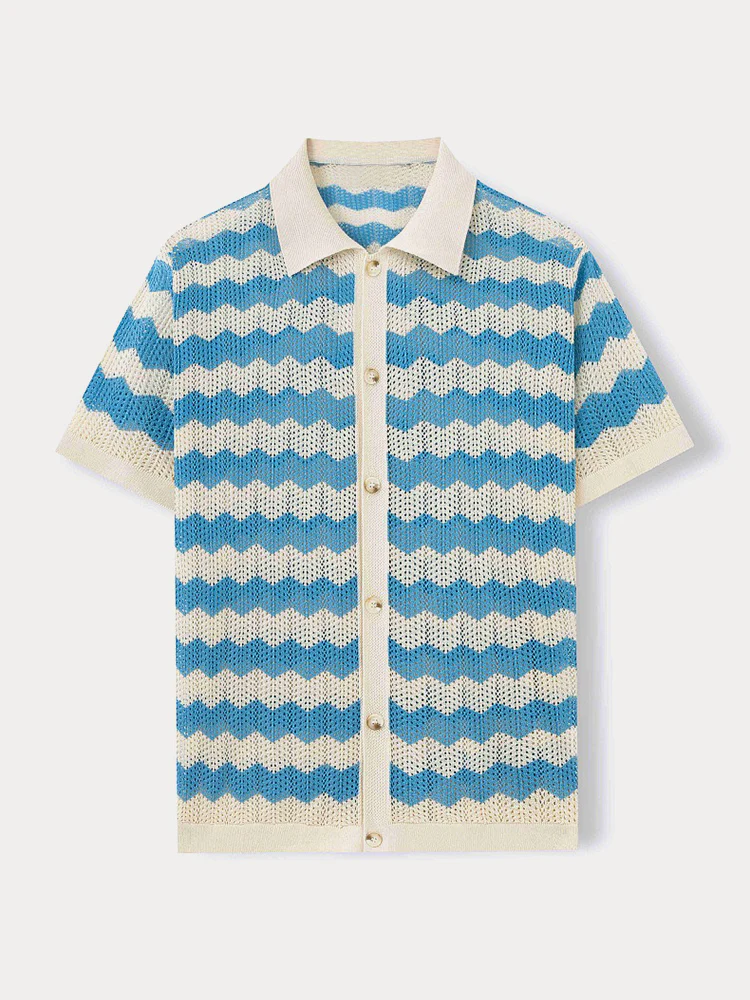 Stylish Openwork Jacquard Ripple Knit Shirt - Image 5