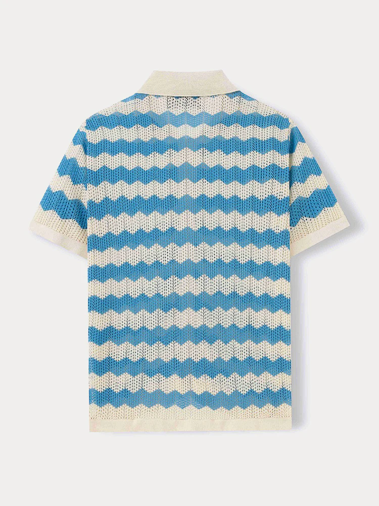 Stylish Openwork Jacquard Ripple Knit Shirt - Image 6