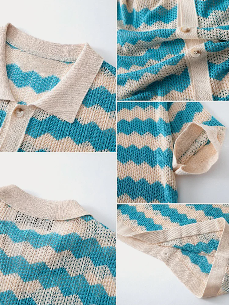 Stylish Openwork Jacquard Ripple Knit Shirt - Image 7