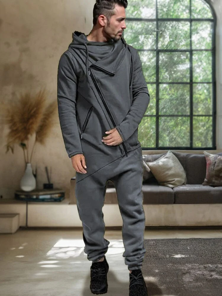 Stylish Slant Placket Hooded Jumpsuit - Image 2