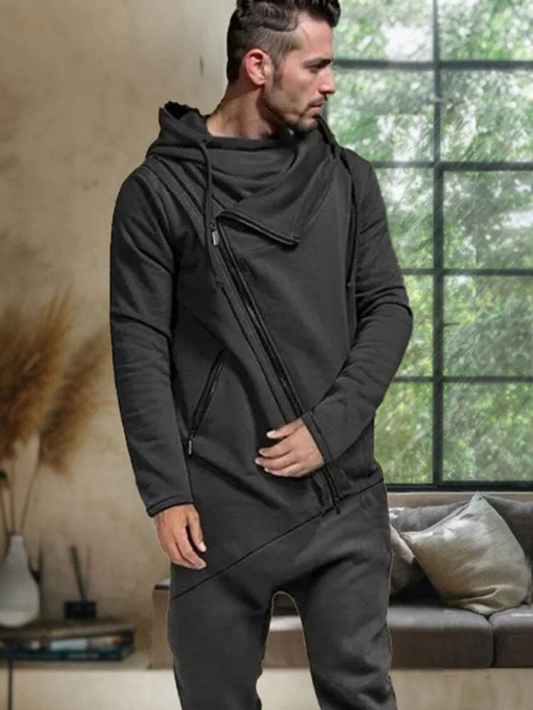 Stylish Slant Placket Hooded Jumpsuit - Image 3