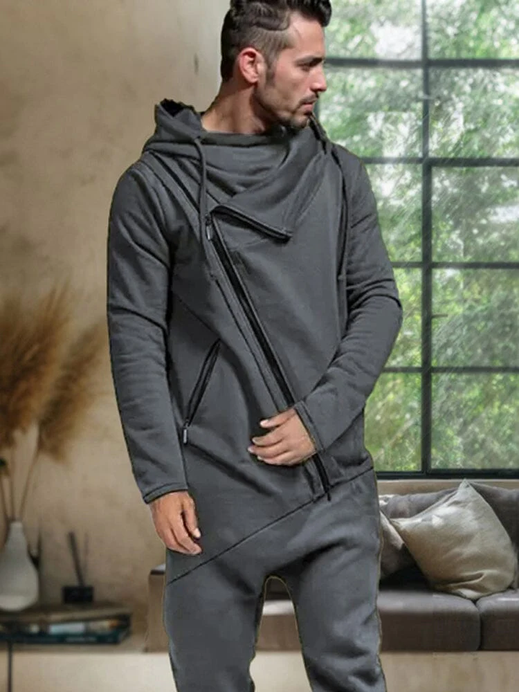 Stylish Slant Placket Hooded Jumpsuit - Image 4