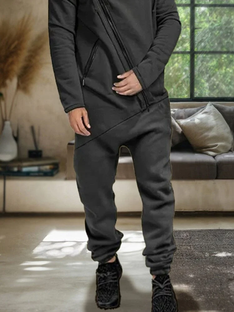 Stylish Slant Placket Hooded Jumpsuit - Image 5