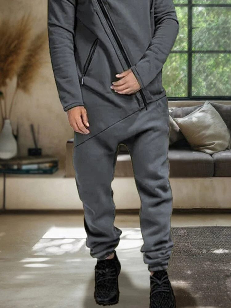 Stylish Slant Placket Hooded Jumpsuit - Image 6