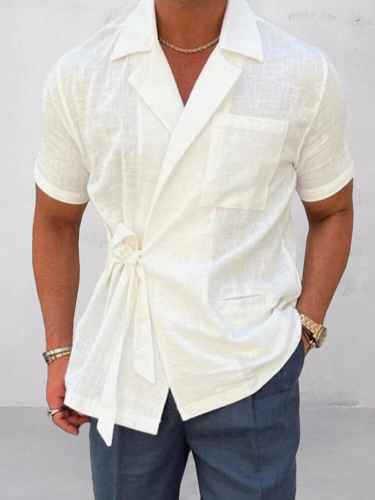 Stylish Slant Placket Tied Shirt - Image 2