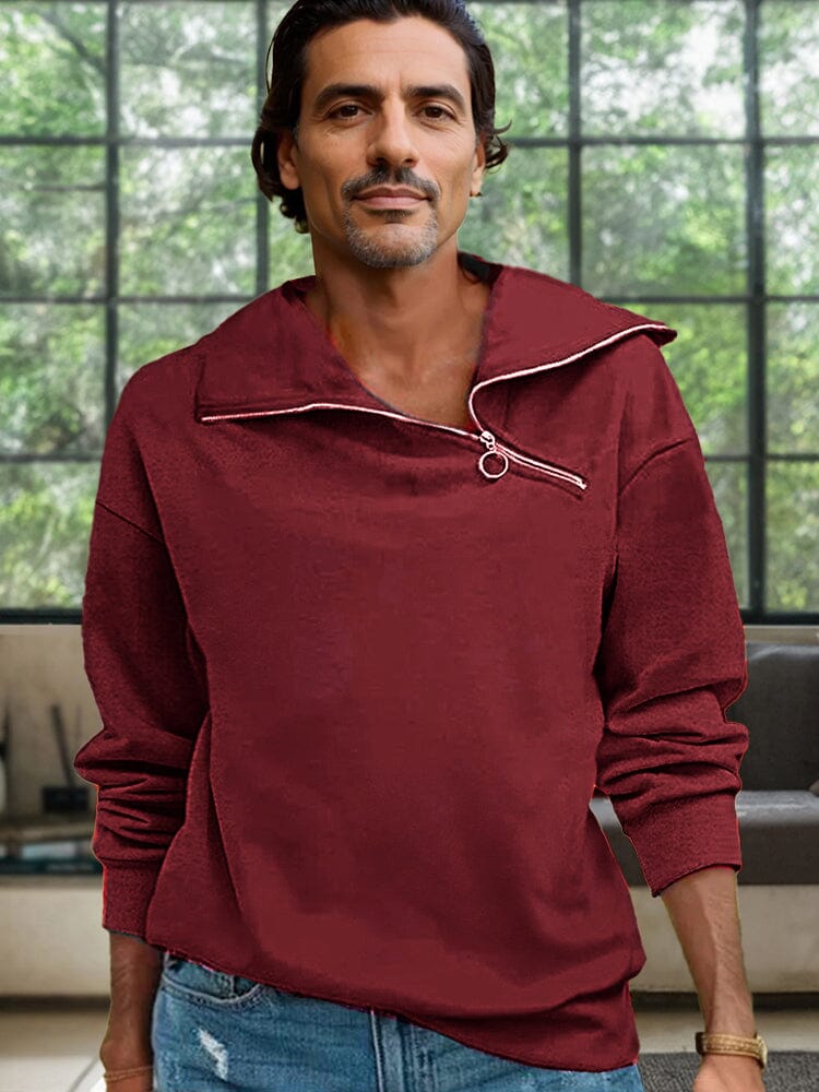 Stylish Slant Zipper Pullover Sweatshirt - Image 2