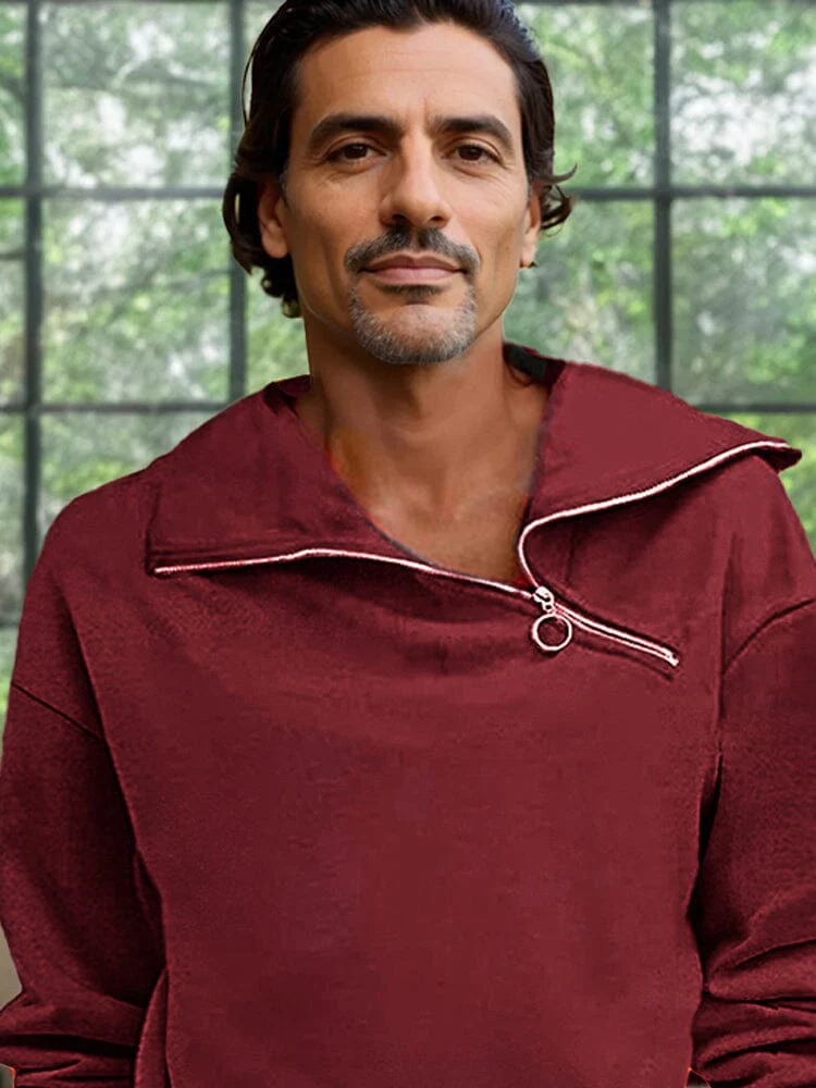 Stylish Slant Zipper Pullover Sweatshirt - Image 3