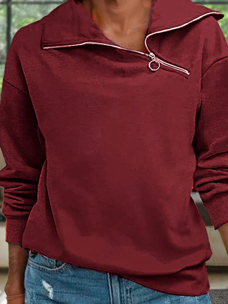 Stylish Slant Zipper Pullover Sweatshirt - Image 4