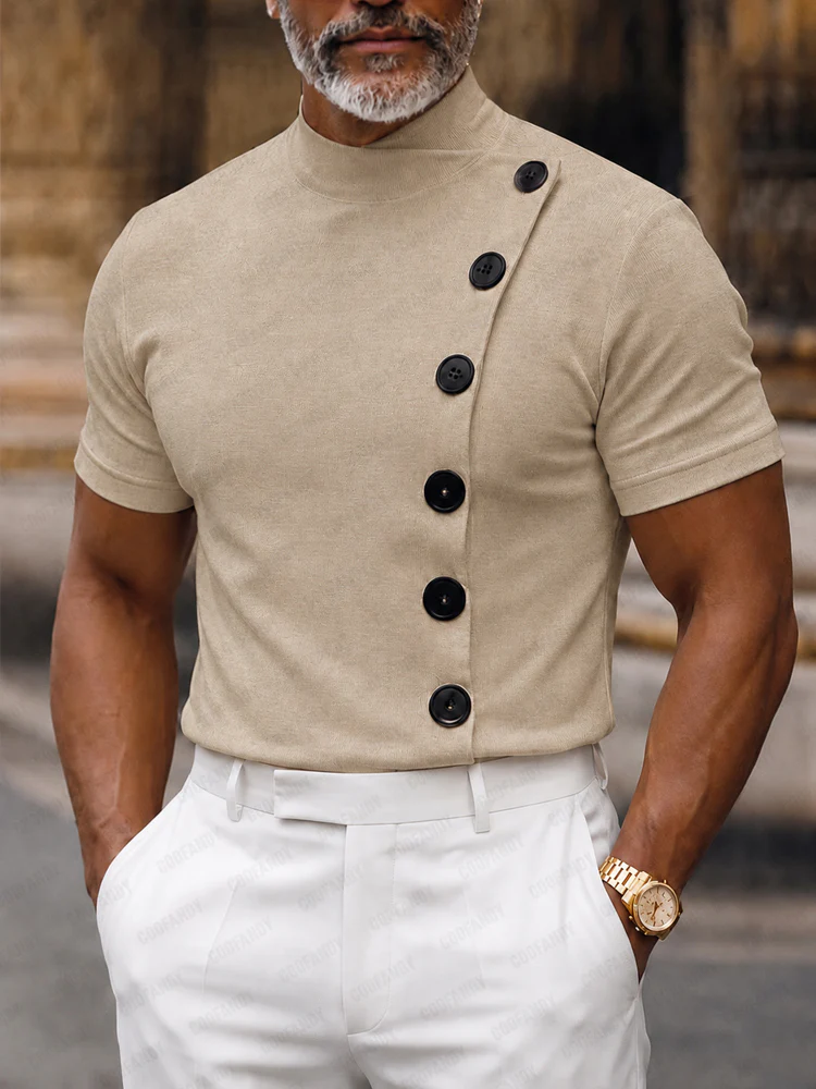 Stylish Slim Fit Buttons Decor Pullover Top - Image 2