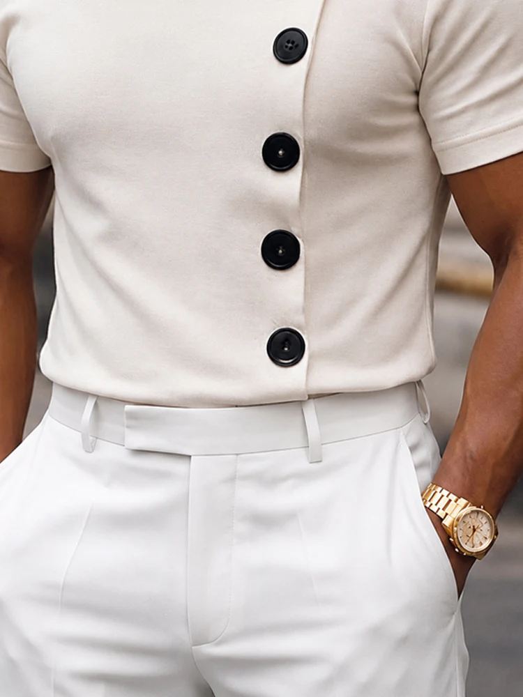 Stylish Slim Fit Buttons Decor Pullover Top - Image 5
