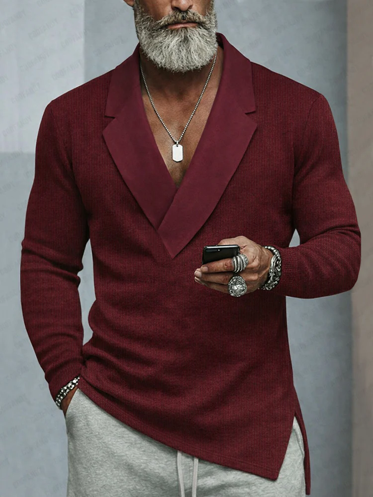 Stylish Suede Panel Collar Knitted Top