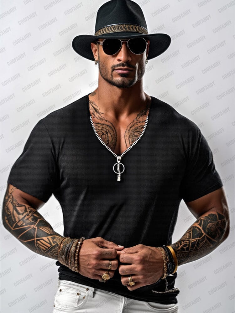 Stylish Textured Zip Design Top