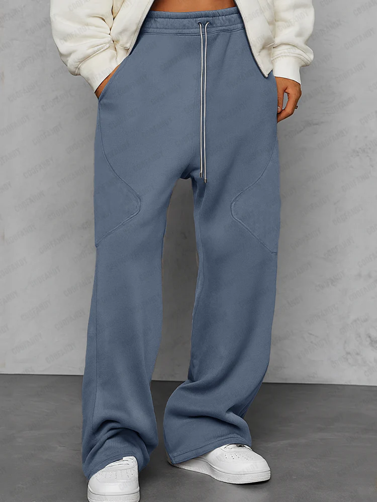 Suede Splicing Loose Fit Pants - Image 2