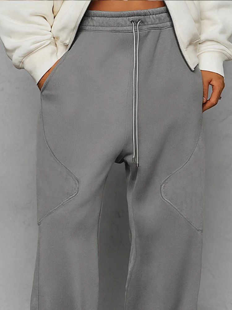 Suede Splicing Loose Fit Pants - Image 3
