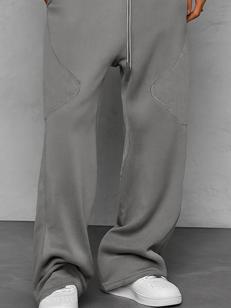Suede Splicing Loose Fit Pants - Image 4